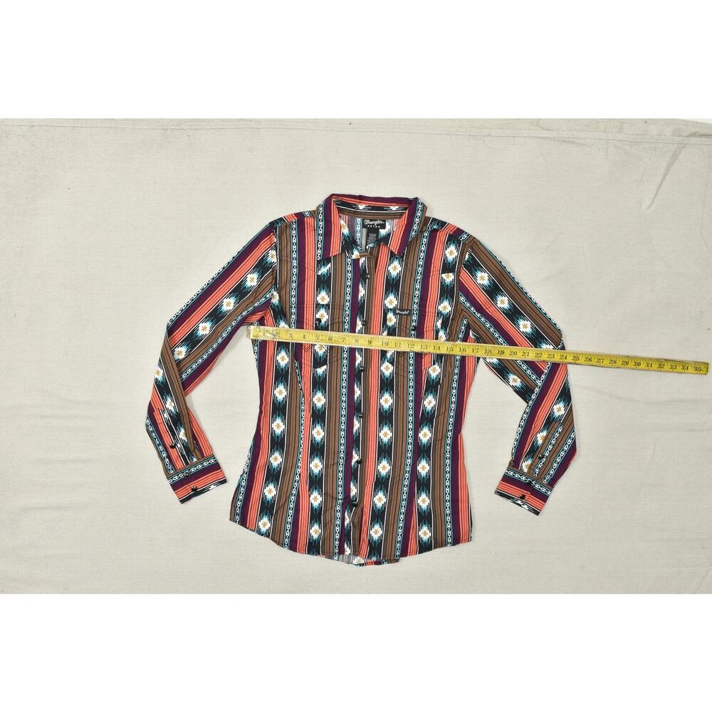 Wrangler Retro Women Small Western Snap Shirt Southwestern Aztec Stripe Cotton - Picture 4 of 8